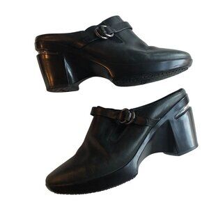 Cole Haan Womens Black Leather Heeled Mules Clogs Size 7.5 B Air sole